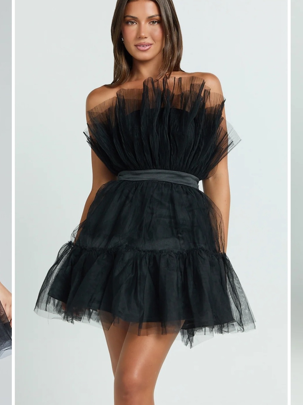 Showpo Amalya Mini Dress Tiered Tulle Fit And Flare Dress In Black - Picture 8 of 15